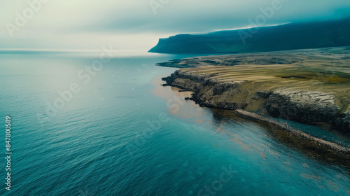 Aerial view of the stunning Westfjords coastline in Iceland