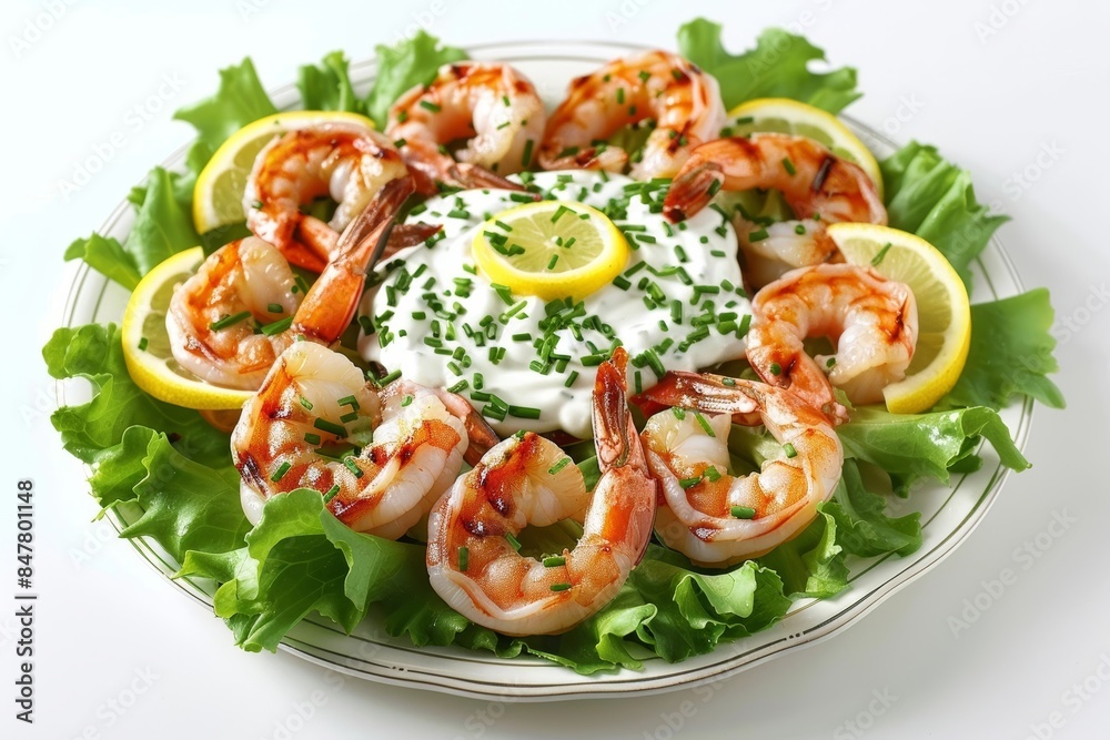 Grilled Shrimp Cocktail with Creamy White Sauce and Fresh Herbs Grilled Shrimp Cocktail with Creamy White Sauce and Fresh Herbs