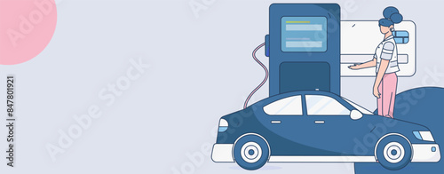 Vector Internet operation hand-drawn illustration of people getting discounts for refueling their cars
