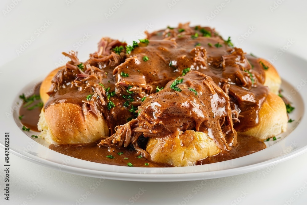 Tender and Succulent Pulled Pork with Rich Apple Juice Gravy