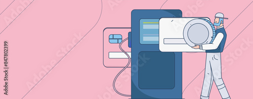 Vector Internet operation hand-drawn illustration of people getting discounts for refueling their cars
