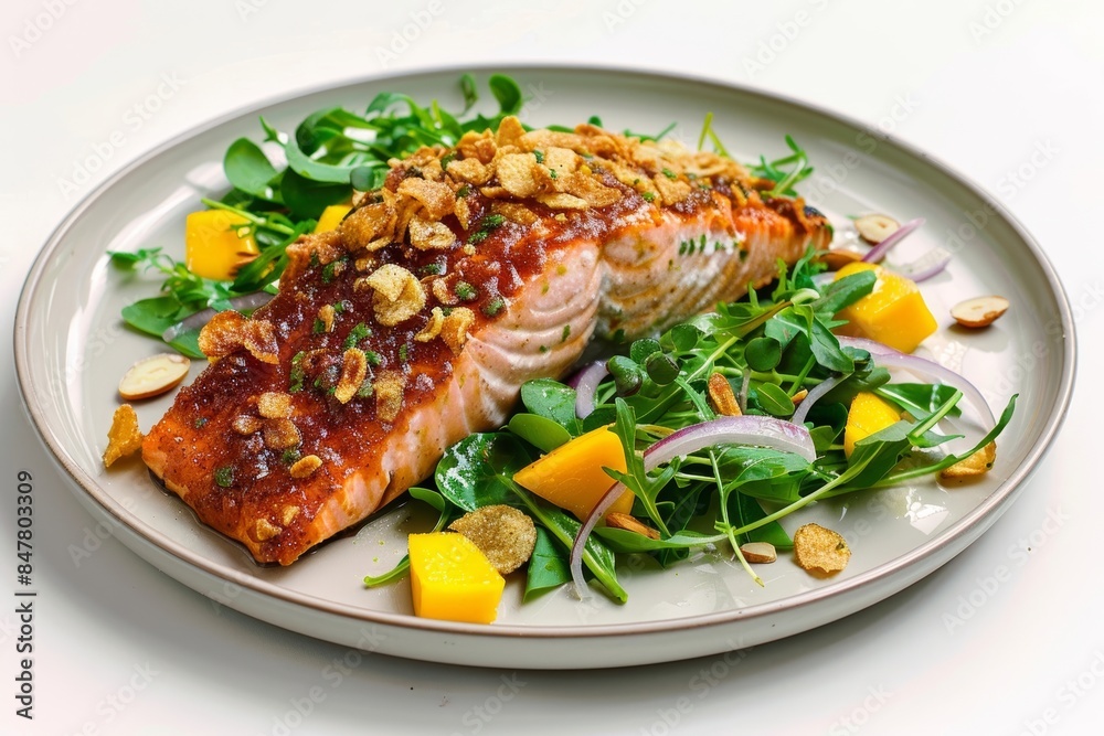 Exquisite Chip-Crusted Salmon with Crunchy Watercress Salad