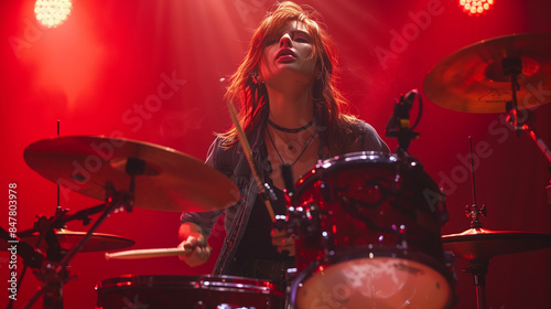 woman playing drum in concert