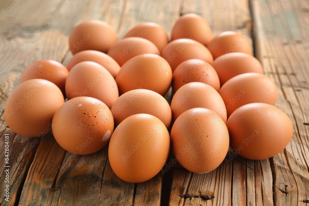 Lots of eggs lying on a wooden table Lots of eggs lying on a wooden table