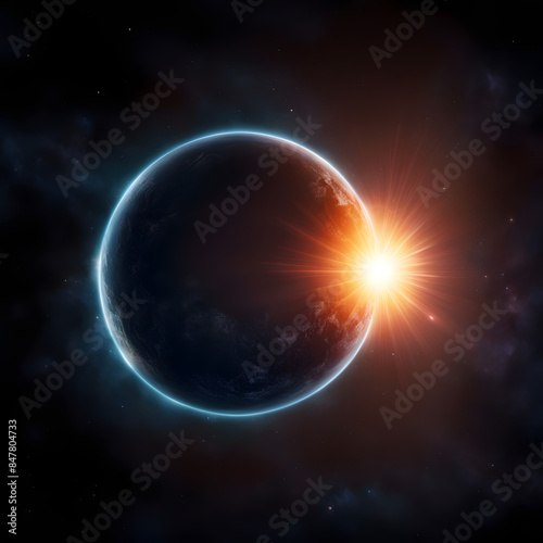 Earth with sun shinning right beside it