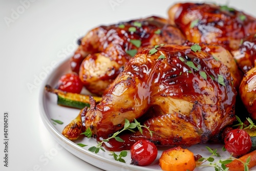 BBQ Glazed Roast Chicken with Crisp Roasted Vegetables