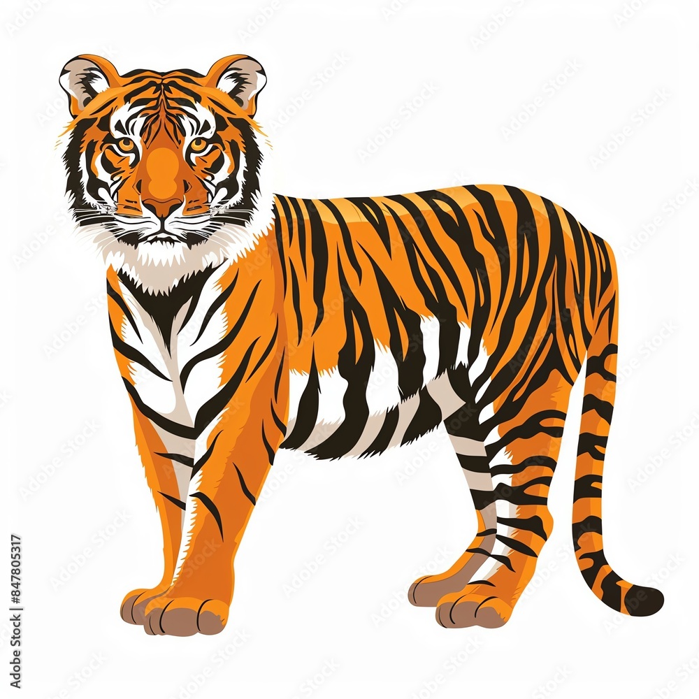 A tiger clipart, animal element, vector illustration, orange and black, isolated on white background A tiger clipart, animal element, vector illustration, orange and black, isolated on white background