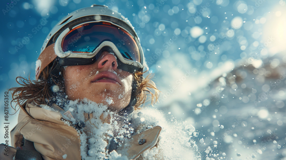 portrait of a snowboarder in the snow