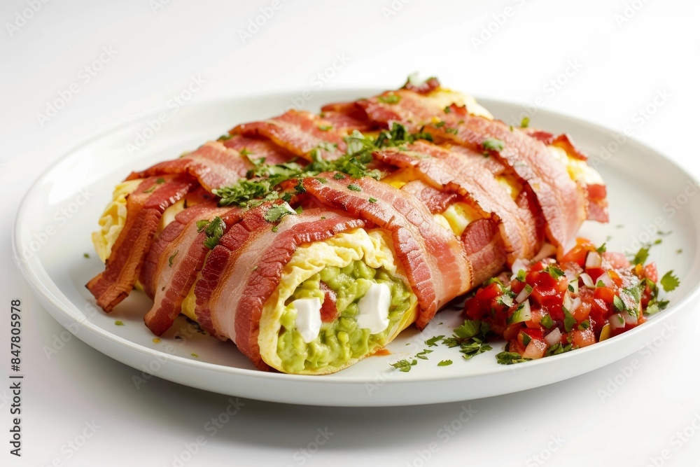 Bacon-Weave Breakfast Burrito with Fluffy Omelet and Melted Cheddar