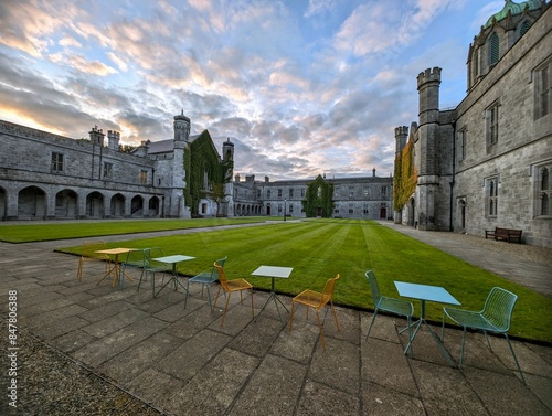 Obraz na płótnie The University of Galway, quadrangle at sunset in Ireland, amazing architecture and landmark, medieval building w salonie