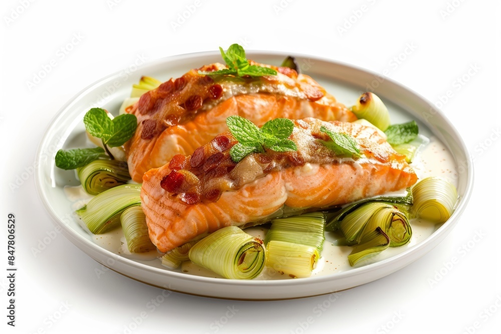 Flavorsome Bacon-Wrapped Salmon with Creamy Leeks Flavorsome Bacon-Wrapped Salmon with Creamy Leeks