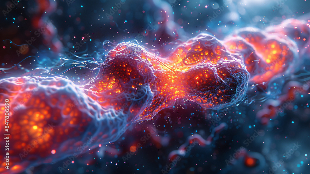 A single cell nucleus explodes into a vibrant 3D display of geometric shapes and organic forms, symbolizing the complexity of genetic information. A single cell nucleus explodes into a vibrant 3D display of geometric shapes and organic forms, symbolizing the complexity of genetic information.