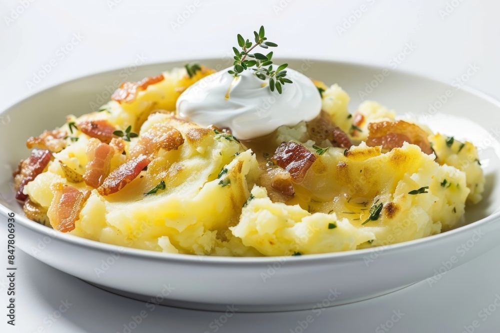 Rich and Creamy Bacon-Horseradish Smashed Potatoes in an Elegant Dish Rich and Creamy Bacon-Horseradish Smashed Potatoes in an Elegant Dish