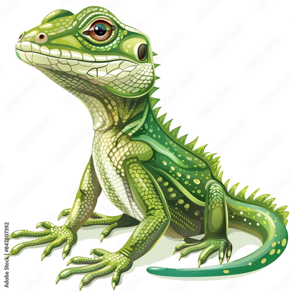 Obraz premium A lizard clipart, animal element, vector illustration, green, isolated on white background