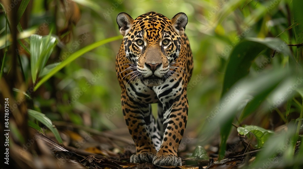 A jaguar is walking through the jungle A jaguar is walking through the jungle
