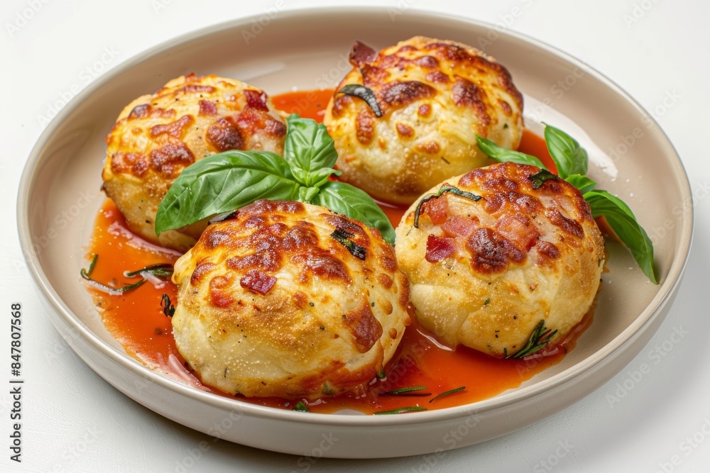Flavorful Bacon-Cheese Pizza Bombs with Fresh Basil Leaves Flavorful Bacon-Cheese Pizza Bombs with Fresh Basil Leaves