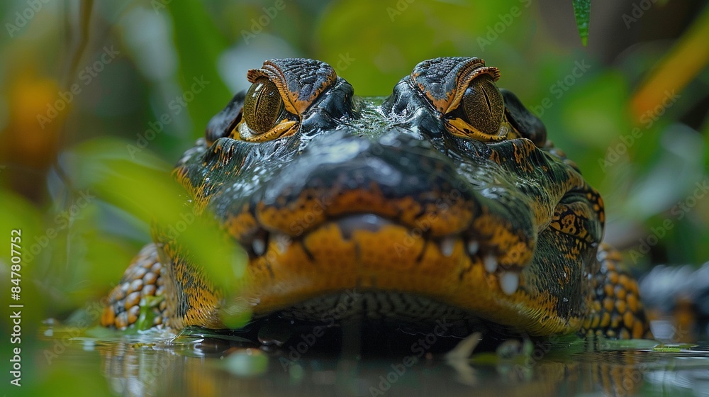 Fototapeta premium A baby alligator is looking at the camera
