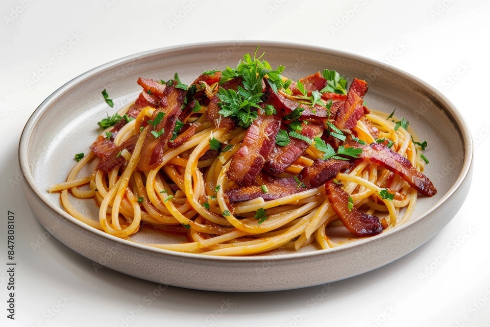 Delicious Bacon and Whiskey Infused Spaghetti in Elegant Rustic Setting Delicious Bacon and Whiskey Infused Spaghetti in Elegant Rustic Setting