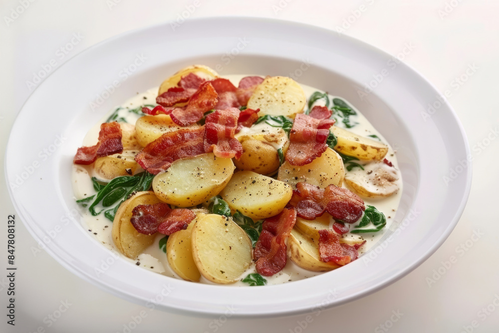 Decadent Bacon, Spinach and Creamy Potato Bake