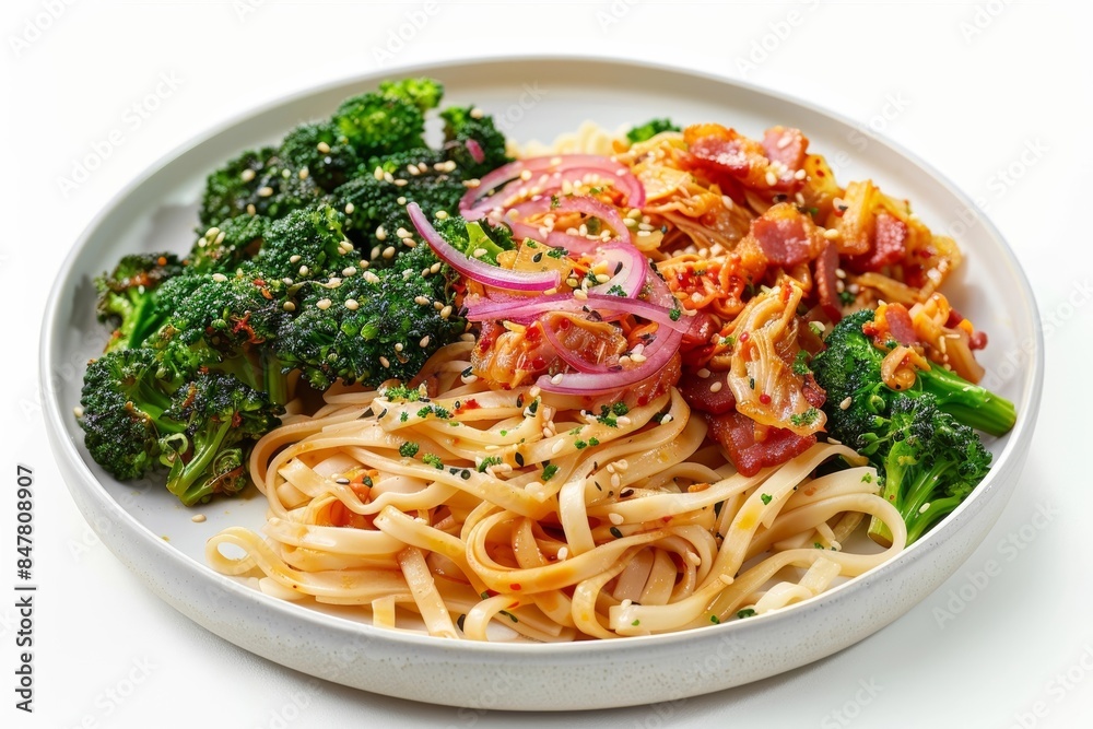Mouthwatering Bacon and Kimchi Noodle Stir-Fry Bowl Mouthwatering Bacon and Kimchi Noodle Stir-Fry Bowl