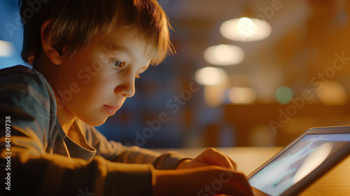 A boy watching an educational video on a tablet, illustrating the concept of future learning possibilities.