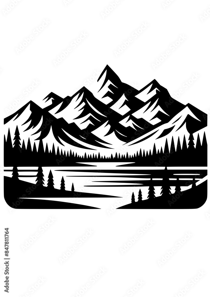 Mountains Landscape SVG, Forest SVG, Northern Lights SVG, Mountains Silhouette, Clipart, Cut file for Cricut, Trees SVG, JPG, PNG