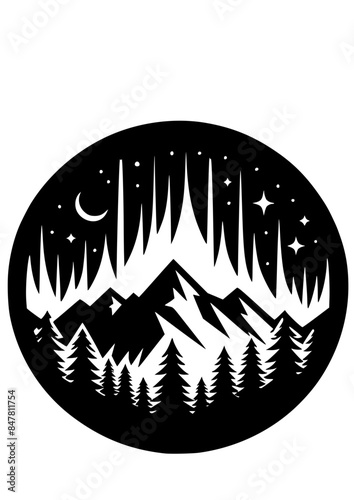 Mountains Landscape SVG, Forest SVG, Northern Lights SVG, Mountains Silhouette, Clipart, Cut file for Cricut, Trees SVG, JPG, PNG