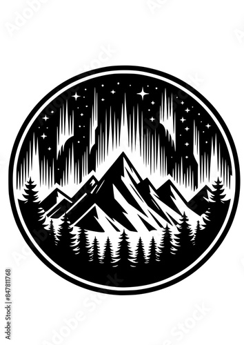 Mountains Landscape SVG, Forest SVG, Northern Lights SVG, Mountains Silhouette, Clipart, Cut file for Cricut, Trees SVG, JPG, PNG