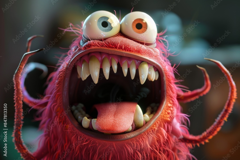 Cartoon monster with big eyes and teeth sticking out its tongue Stock ...