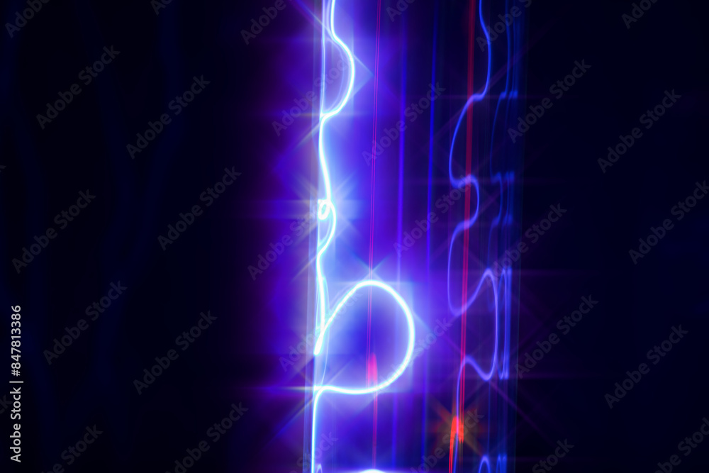 Fototapeta premium A purple and blue glowing tube with a red line running through it. The tube is lit up and he is a neon light