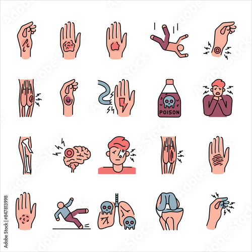 Household injuries line color icons set. Signs for web page