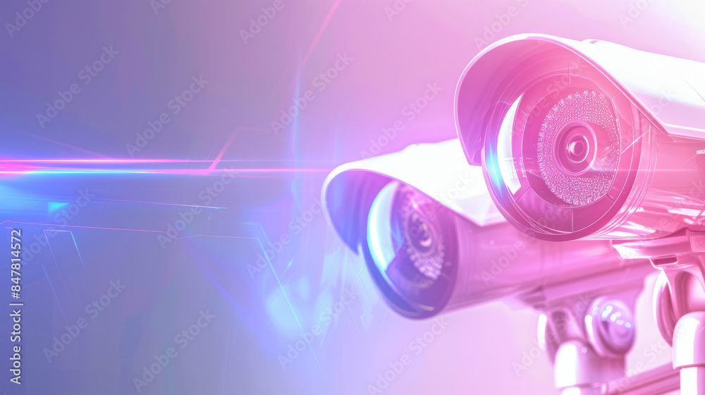 Fototapeta premium Security cameras with neon lights 
