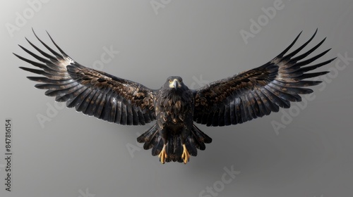 A realistic eagle flying with wings spread on a transparent background