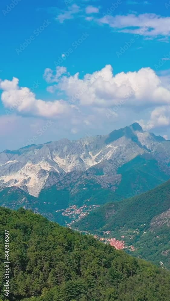 Aerial forward revealing shot of marble quarry in Apuan Alps, Carrara Aerial forward revealing shot of marble quarry in Apuan Alps, Carrara