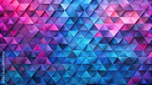 A vibrant geometric pattern with shades of blue, pink, and purple.