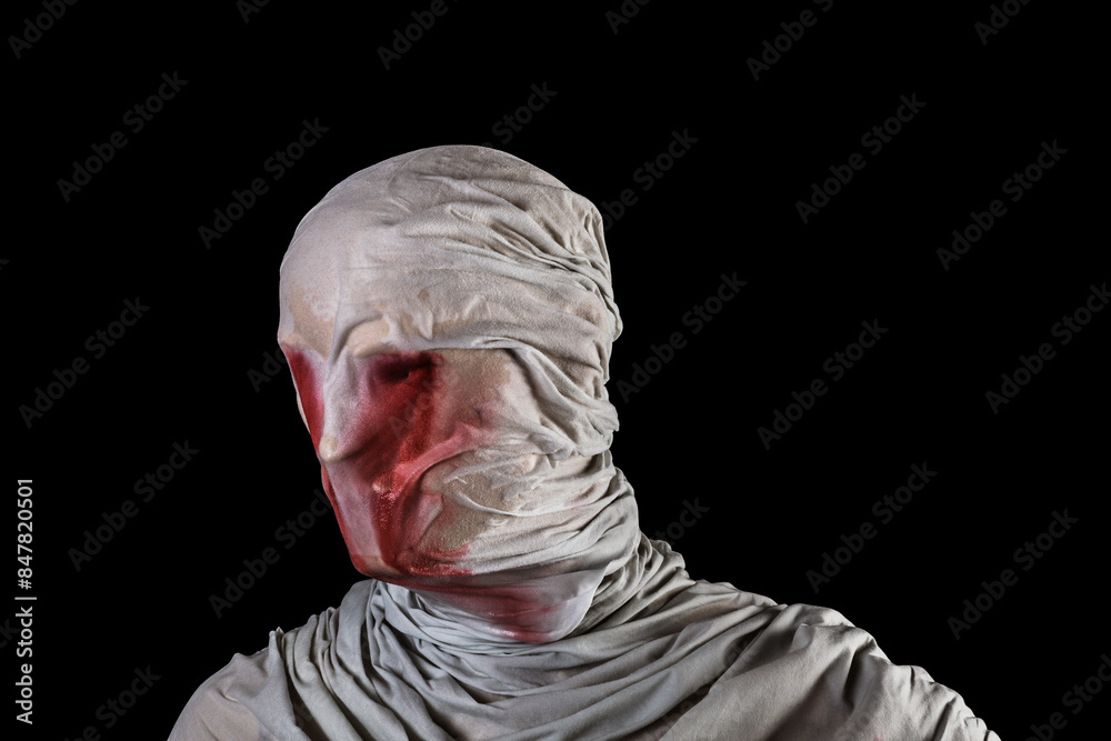 Portrait of a scary ghost in blood isolated on black background with clipping path Portrait of a scary ghost in blood isolated on black background with clipping path