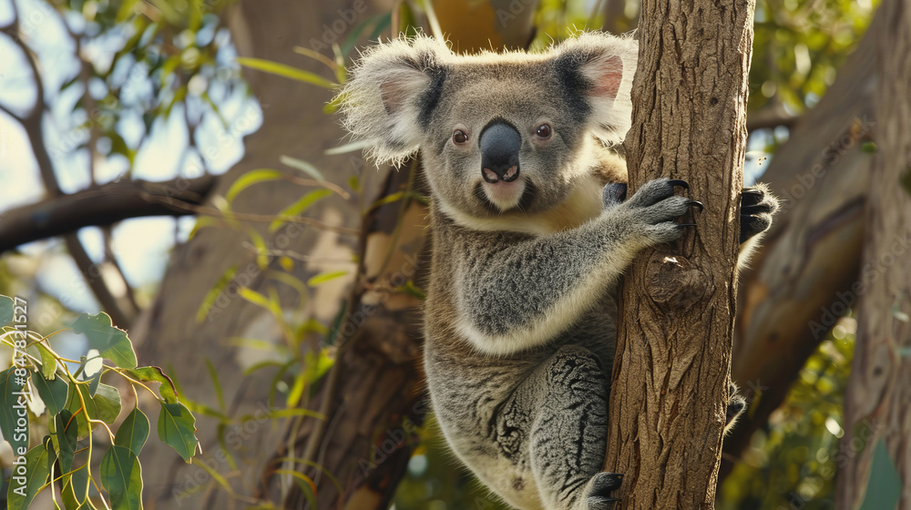Naklejka premium Koala Bear Clinging to Tree in Natural Habitat, Brisbane