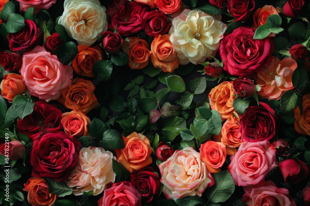 Naklejka premium bouquet of roses, colourful roses background