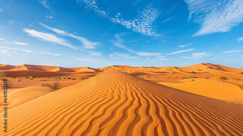 Scenic view of Sahara desert dunes with vibrant sky