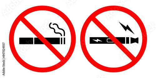 No smoking no vaping prohibition sign set isolated on white background vector
