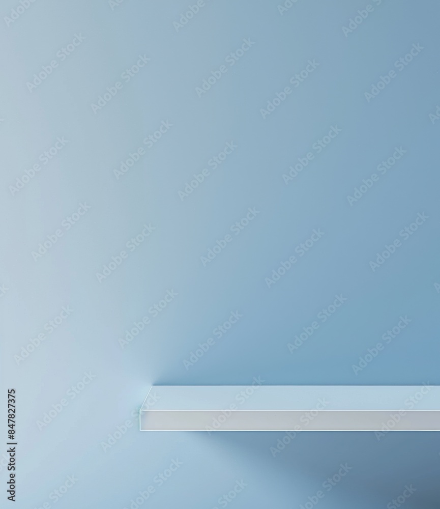 Minimalistic white tabletop against a simple blue gradient background Minimalistic white tabletop against a simple blue gradient background