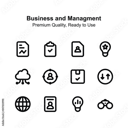 Visually perfect business and management icons set up for premium use