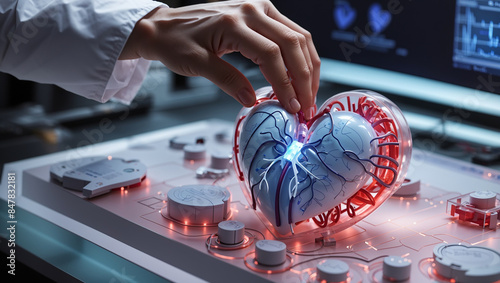 A doctor is examining a 3D model of a heart.

