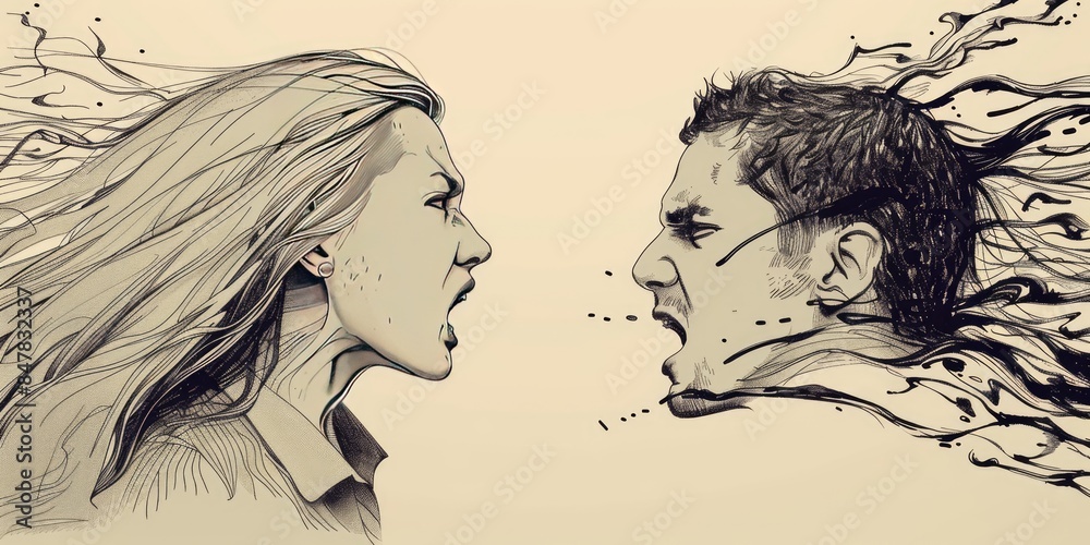 Expressive Sketch of an Angry Couple