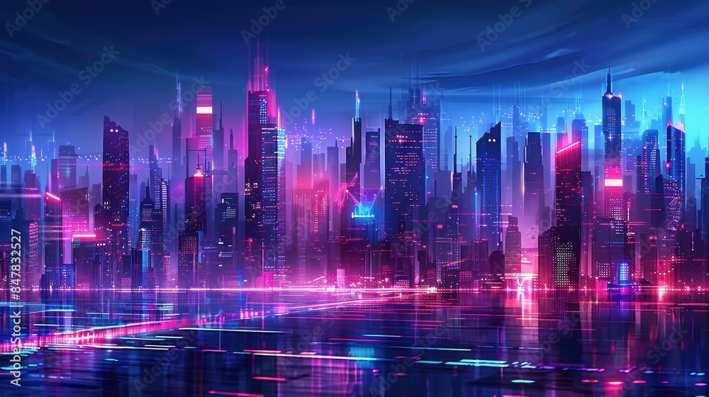 Cityscape with dynamic digital lights, futuristic urban technology and innovation Cityscape with dynamic digital lights, futuristic urban technology and innovation
