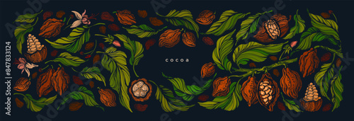 Cocoa template. Tropical fruit art frame Chocolate