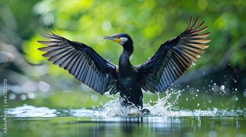 Obraz premium A bird is flying in the air with its wings spread out