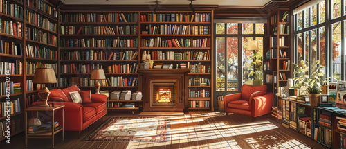 Wallpaper Mural Cozy Library with Fireplace Torontodigital.ca