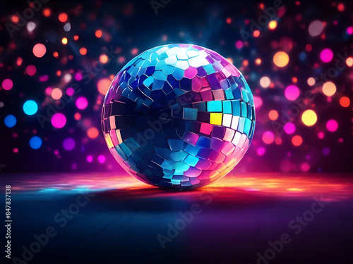 disco ball with lights. disco, ball, globe, earth, party, sphere, light, world,club, planet, vector, illustration,Ai generated 