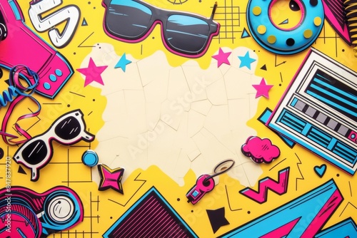 90s themed yellow party background featuring blank central space for copy - vintage - celebration - graphic design